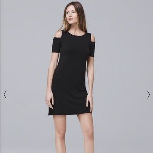WHBM Cold Shoulder Black Knit Shift Dress